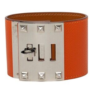Pre-Loved Hermes Epsom and Palladium Plated Kelly Extreme Dog Bracelet